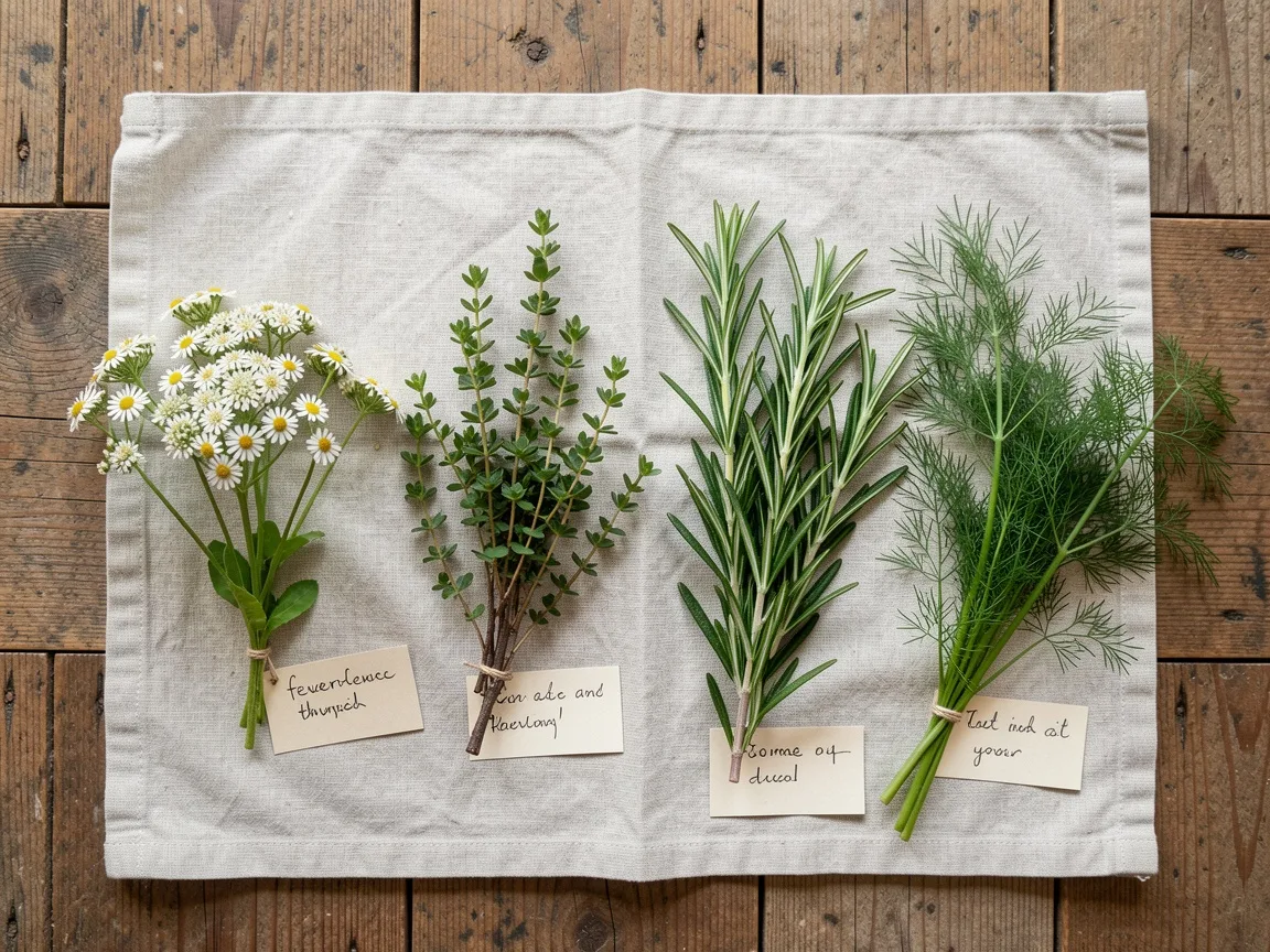 Four medicinal herbs for off-grid dental care: feverfew, thyme, rosemary, and dill