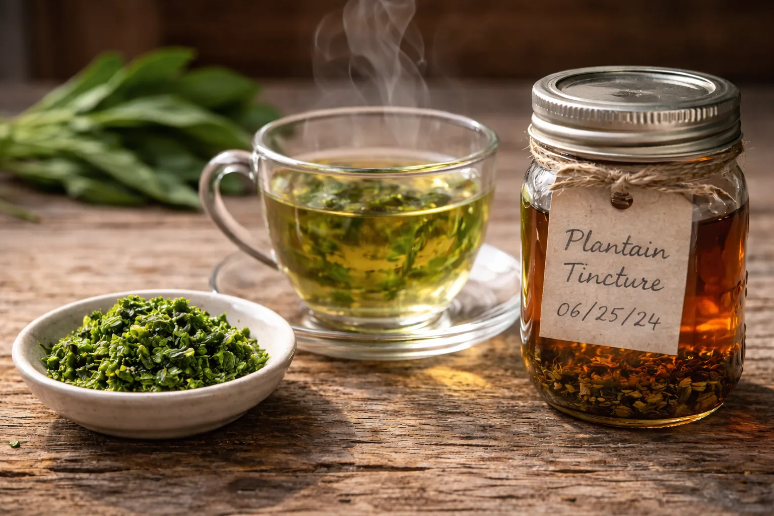 Three herbal remedy preparations for off-grid dental care: poultice, infusion tea, and alcohol tincture