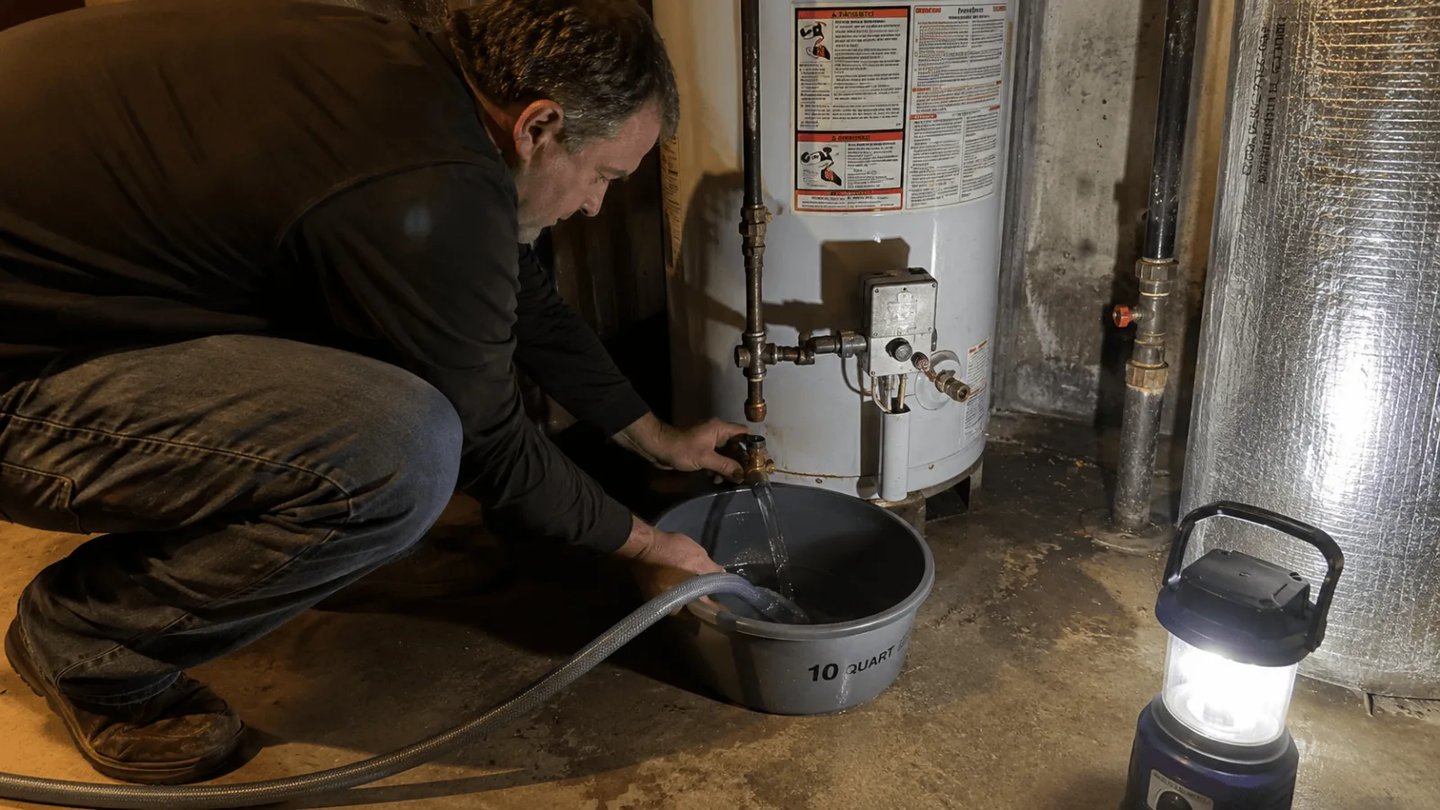 water heater maintenance in dim basement