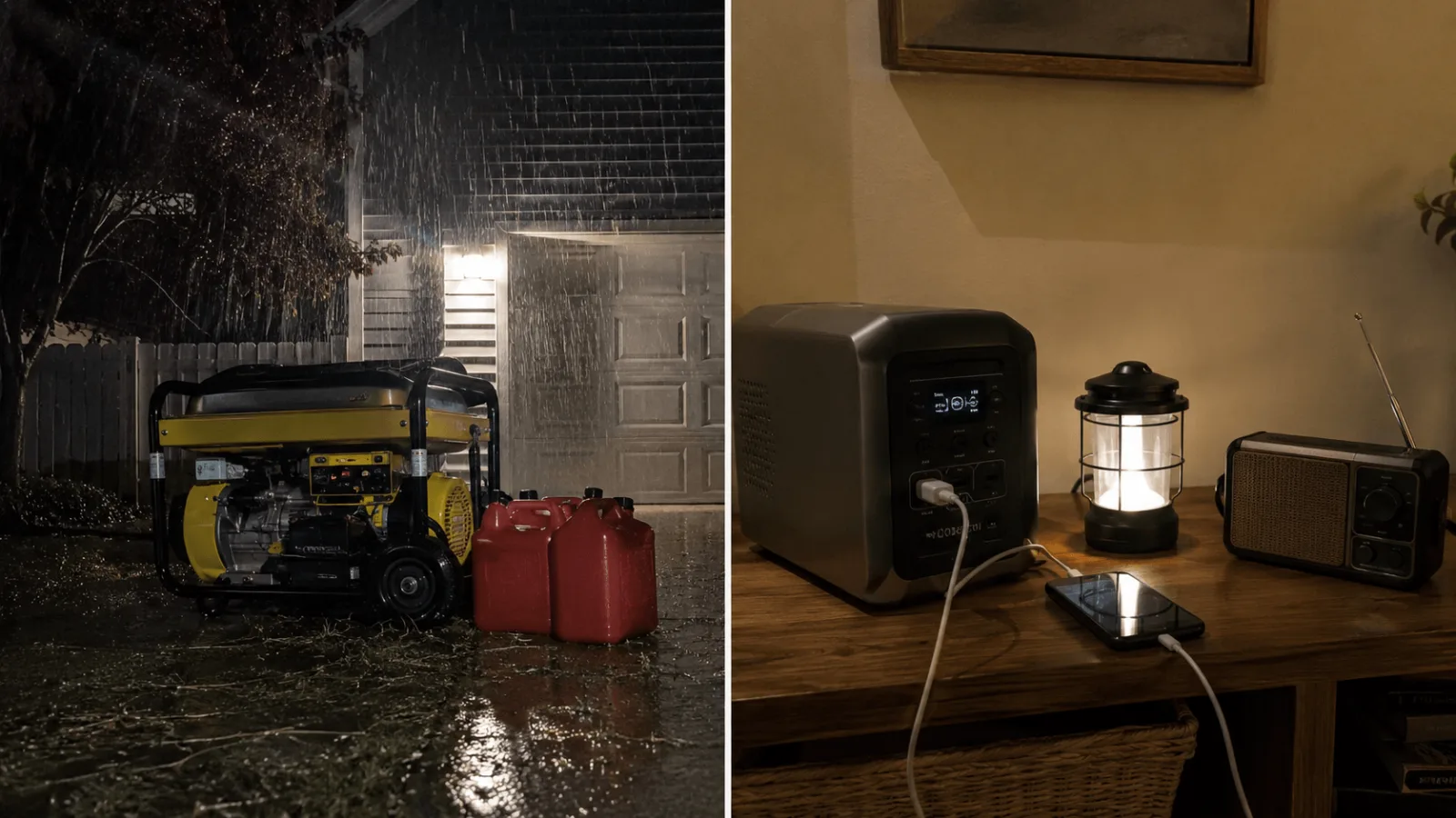 stormy night versus cozy indoor setup